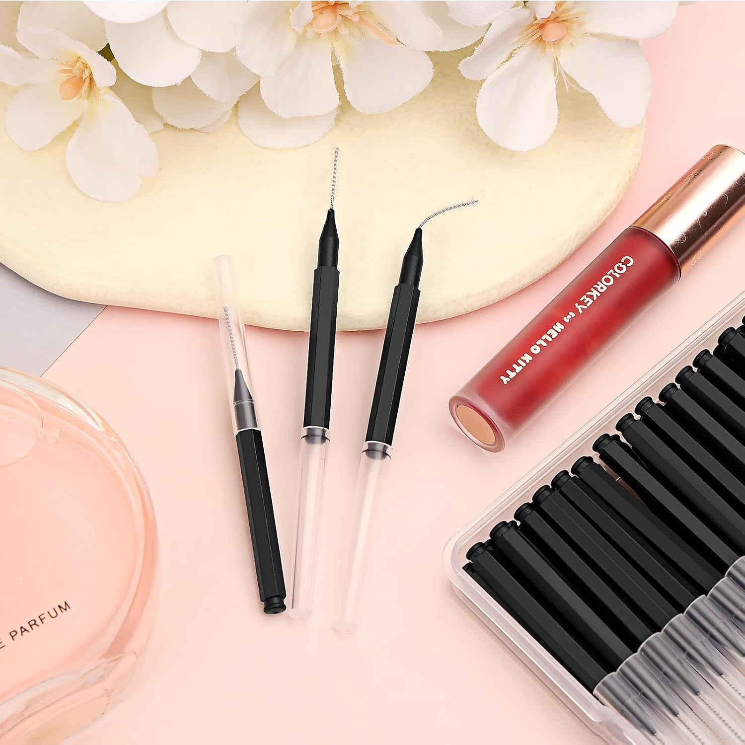 120Pcs Micro Eyebrow Brush with Cap - Eyebrow Tinting, Lash Filler, Brow Lifting Brush - Professional Makeup Kit for Eyebrow Lamination, Beauty Salon & Home Beauty Care