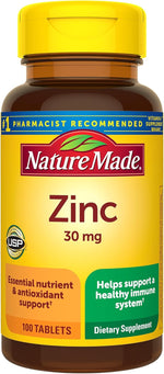 Zinc 30 Mg, Dietary Supplement for Immune Health and Antioxidant Support, 100 Tablets, 100 Day Supply