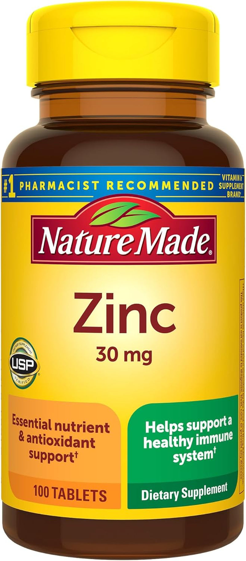 Zinc 30 Mg, Dietary Supplement for Immune Health and Antioxidant Support, 100 Tablets, 100 Day Supply