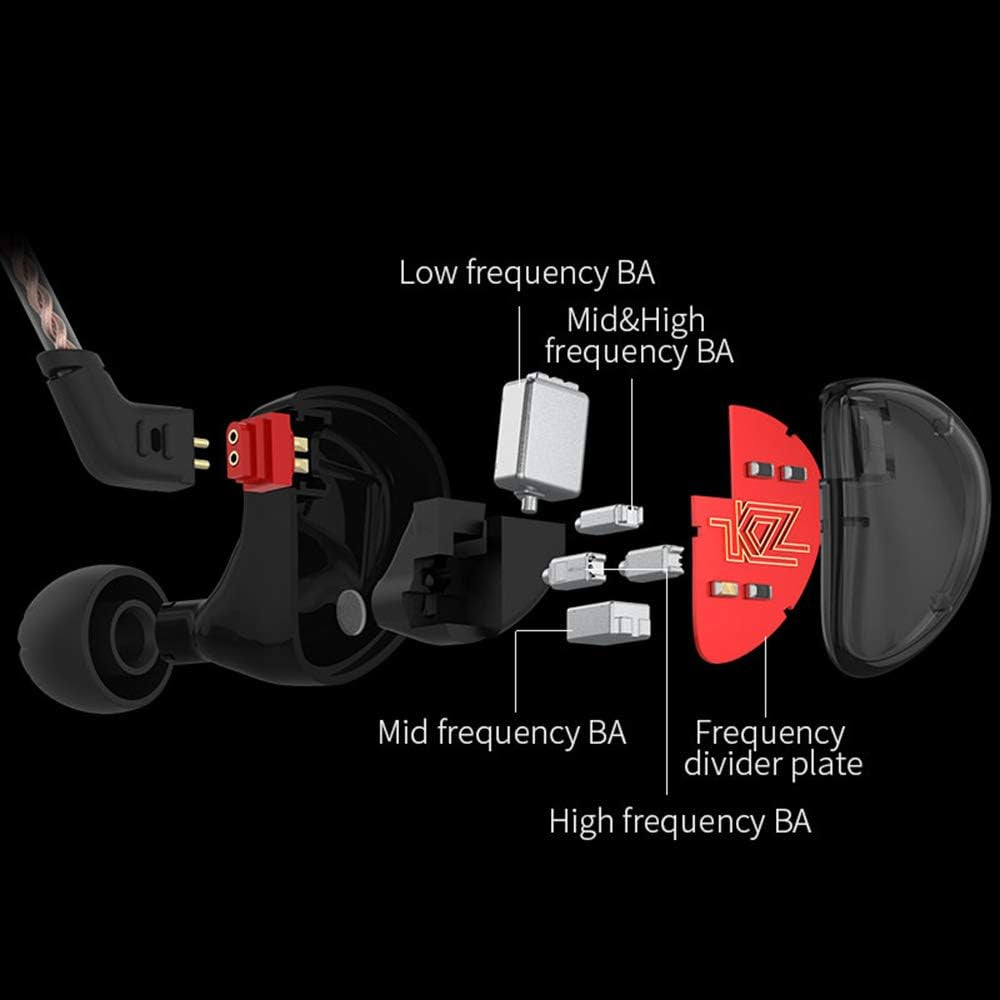 KZ AS10 5BA Hifi Stereo In-Ear Monitor Hifi Wired Earbuds Earphones | with 0.75Mm 2 Pin Cable, Five Balanced Armature Drivers, Noise Cancelling, W/O Mic, Black