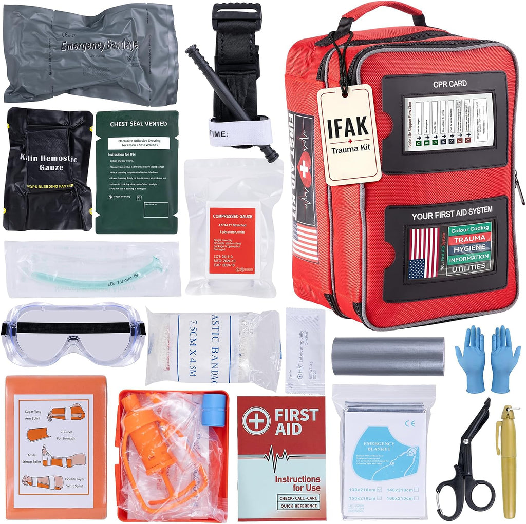 IFAK Trauma Kit 18Pcs, Tactical First Aid Kit | Venom Extractor & Emergency Blanket, Trauma Kit Combat Pack for Trauma Wound Care, Gunshot, Outdoor, Hiking, Car & Camping