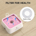 Water Bowl for Cats & Dogs 2L, No Spill Slobber Stopper, Slow Drink | Pink, Splash Proof Design, 70Oz Capacity, Floating Disk, Slow Drink, for Cats & Dogs, Travel and Home Use, Dishwasher Safe