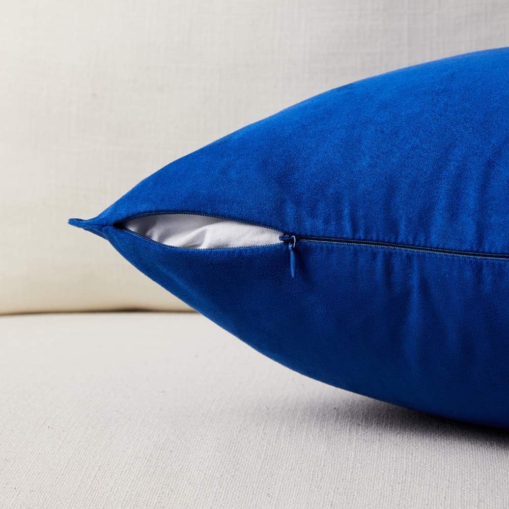 2 Packs Premium Faux Suede Decorative Throw Pillow Covers, Super Soft Square Pillow Case,Solid Cushion Cover for Couch/Sofa/Bedroom (18" X 18", Set of 2, Blue)