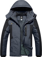 Men'S Winter Ski Jacket Waterproof Snow Coat with Detachable Hood | Windproof, Fleece-Lined, Insulated, Multiple Pockets, for Snowboarding and Cold, Rainy Weather