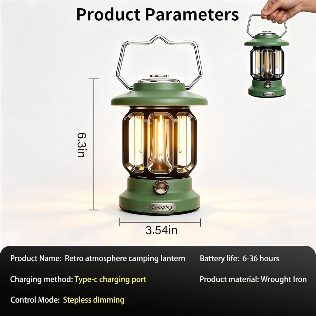 Rechargeable Camping Lantern Outdoor 1200LM, 3600Mah LED Dimmable Warm & White Modes, Retro Tent Lamp Hanging Lights for Outside, Rustic Decor, Powered Lanterns Lighting for Garden Patio Decorative