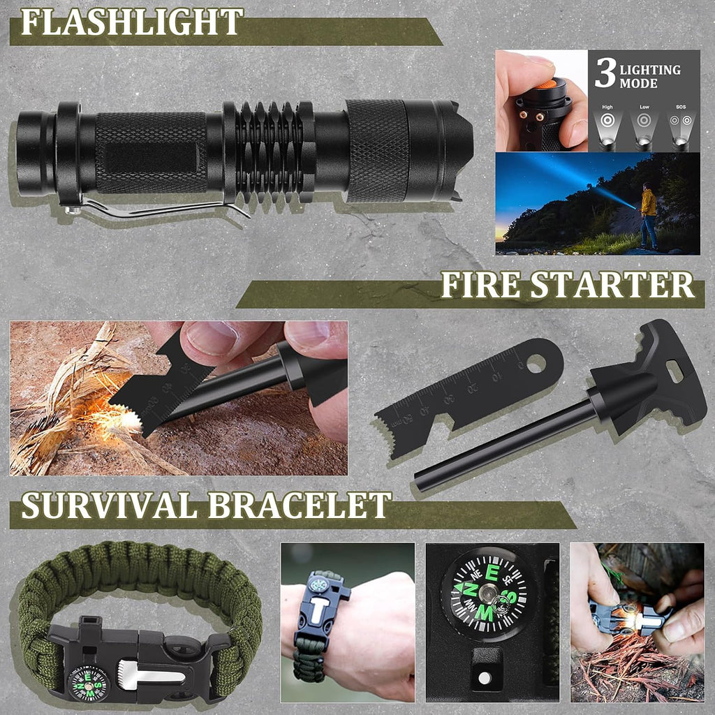 Gifts for Men Fathers Day Dad Husband Boyfriend Him, Survival Kits, 14 in 1 Survival Gear Camping Essentials Cool Gadgets for Camping Hiking Wilderness Adventures and Disaster Preparedness