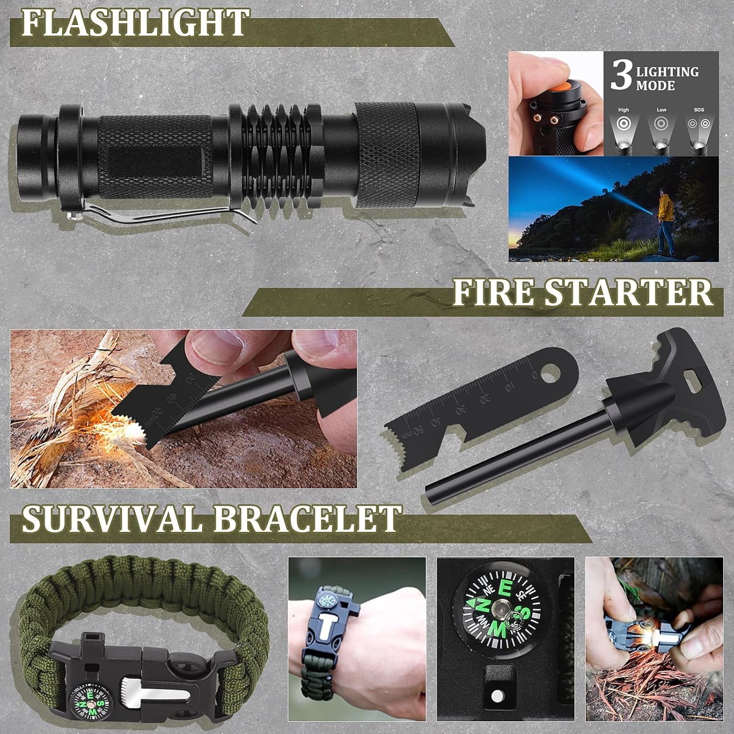 Gifts for Men Fathers Day Dad Husband Boyfriend Him, Survival Kits, 14 in 1 Survival Gear Camping Essentials Cool Gadgets for Camping Hiking Wilderness Adventures and Disaster Preparedness