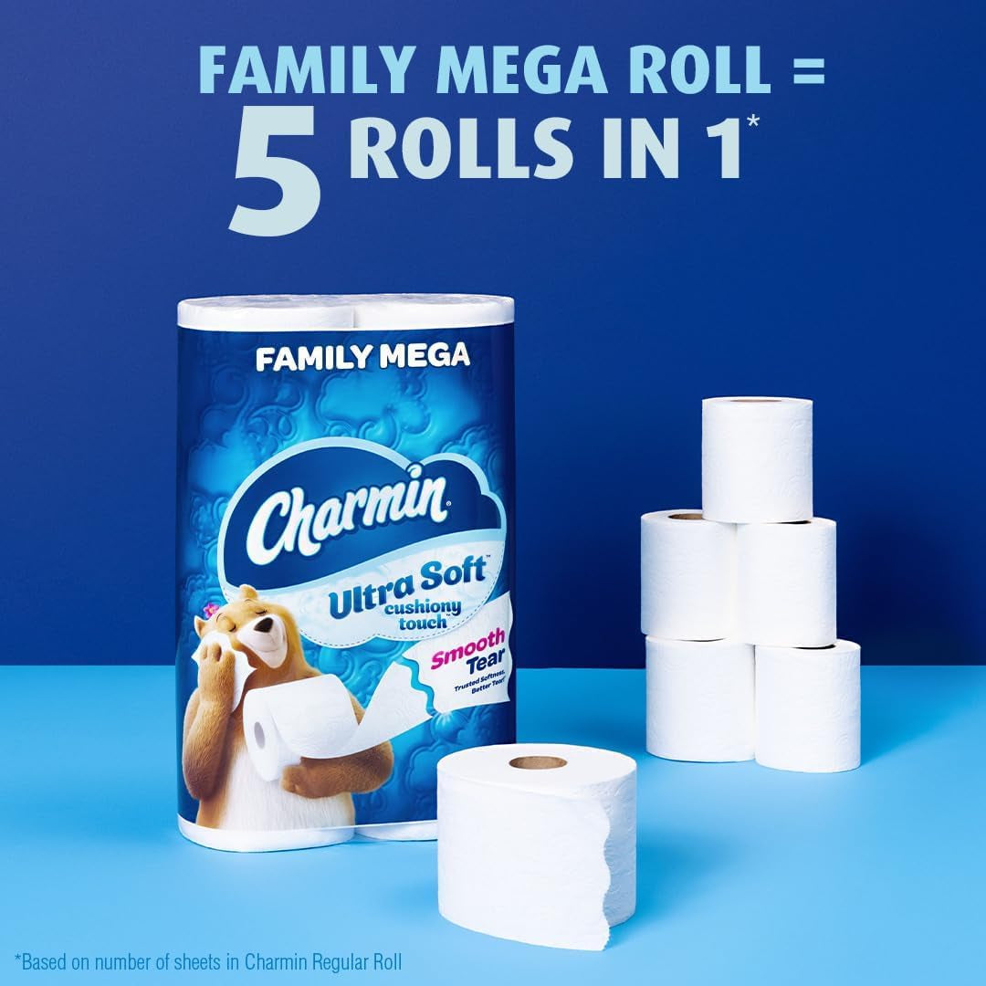 Ultra Soft Cushiony Touch Toilet Paper, 30 Family Mega Rolls = 153 Regular Rolls