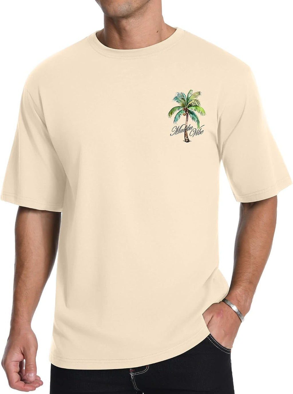 Mens Malibu Vibe Palm Tree California Casual Short Sleeve T-Shirt | Perfect for Surf Travel Great for Beach Lovers West Coast Fans.