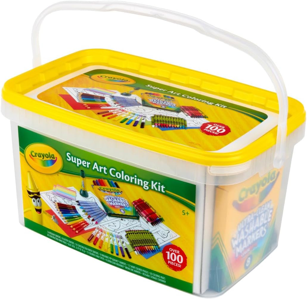 Super Art Coloring Kit (100+ Pcs), Kids Art Supplies Set with Crayons, Markers & Colored Pencils, Craft & Coloring Kit with Storage Tub, Ages 5+ [Amazon Exclusive]