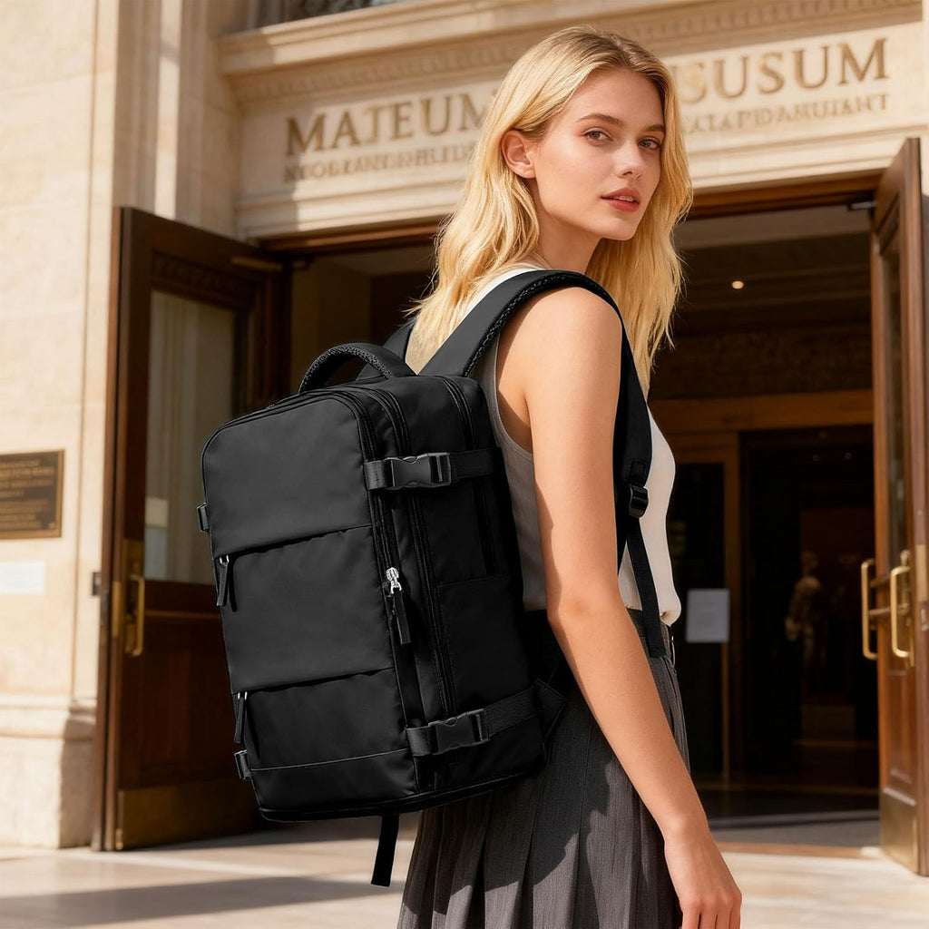 Large Black Travel Backpack for Women Men Airline Approved Carry on Backpack Flight Approved Waterproof Sports Luggage Backpacks Casual Daypack Small Hiking Backpacks