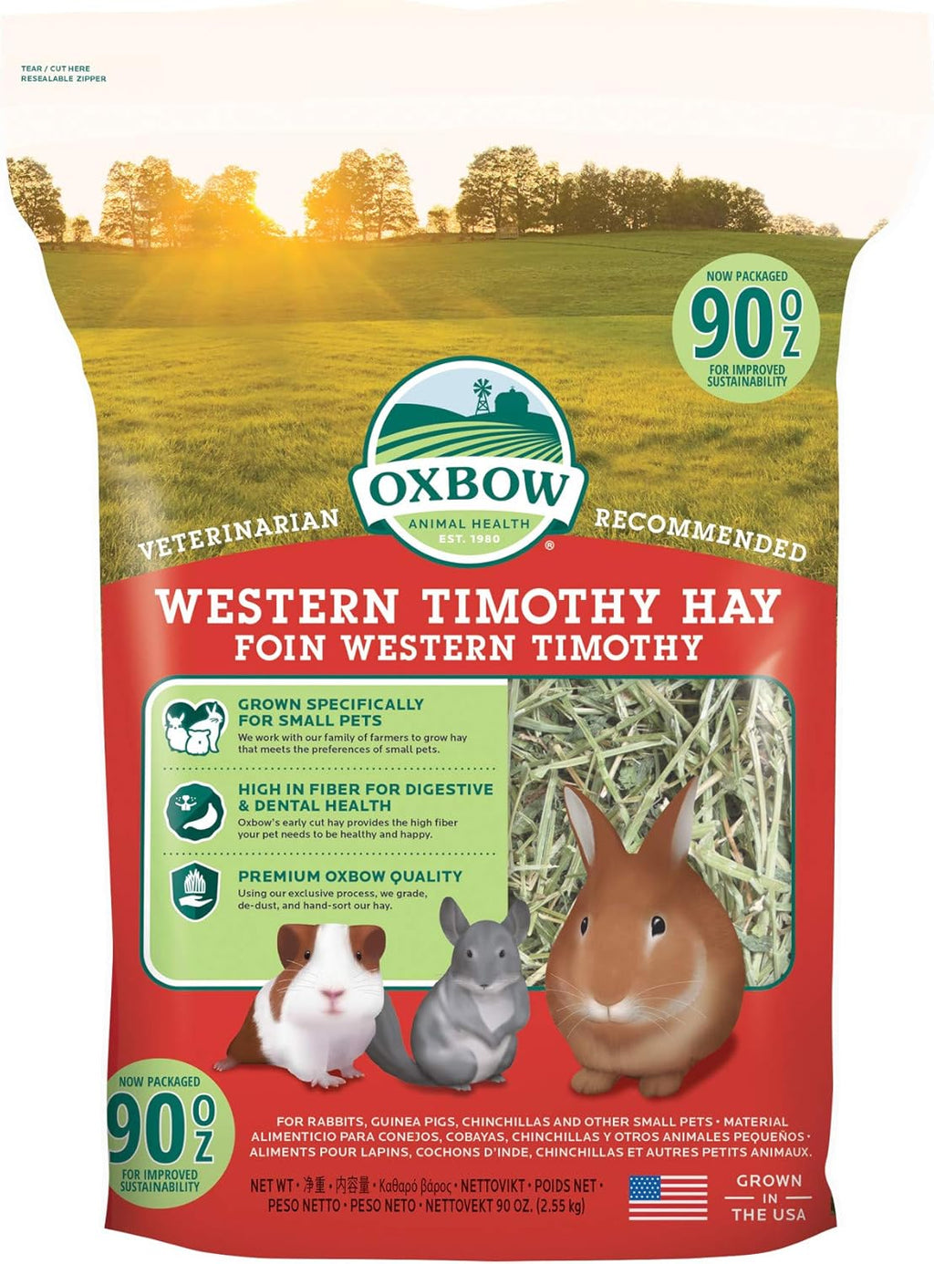 Western Timothy Hay, Rabbit & Guinea Pig Hay, High Fiber, USA, 90 Oz |  Timothy Hay, Bunny Hay for Rabbits, Guinea Pigs, Bunnies and Chinchillas, Hand-Sorted, De-Dusted, Made in USA