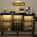 Ermo Wine Bar Cabinet with Led Light, Home Coffee Cabinet with Wine and Glass Rack