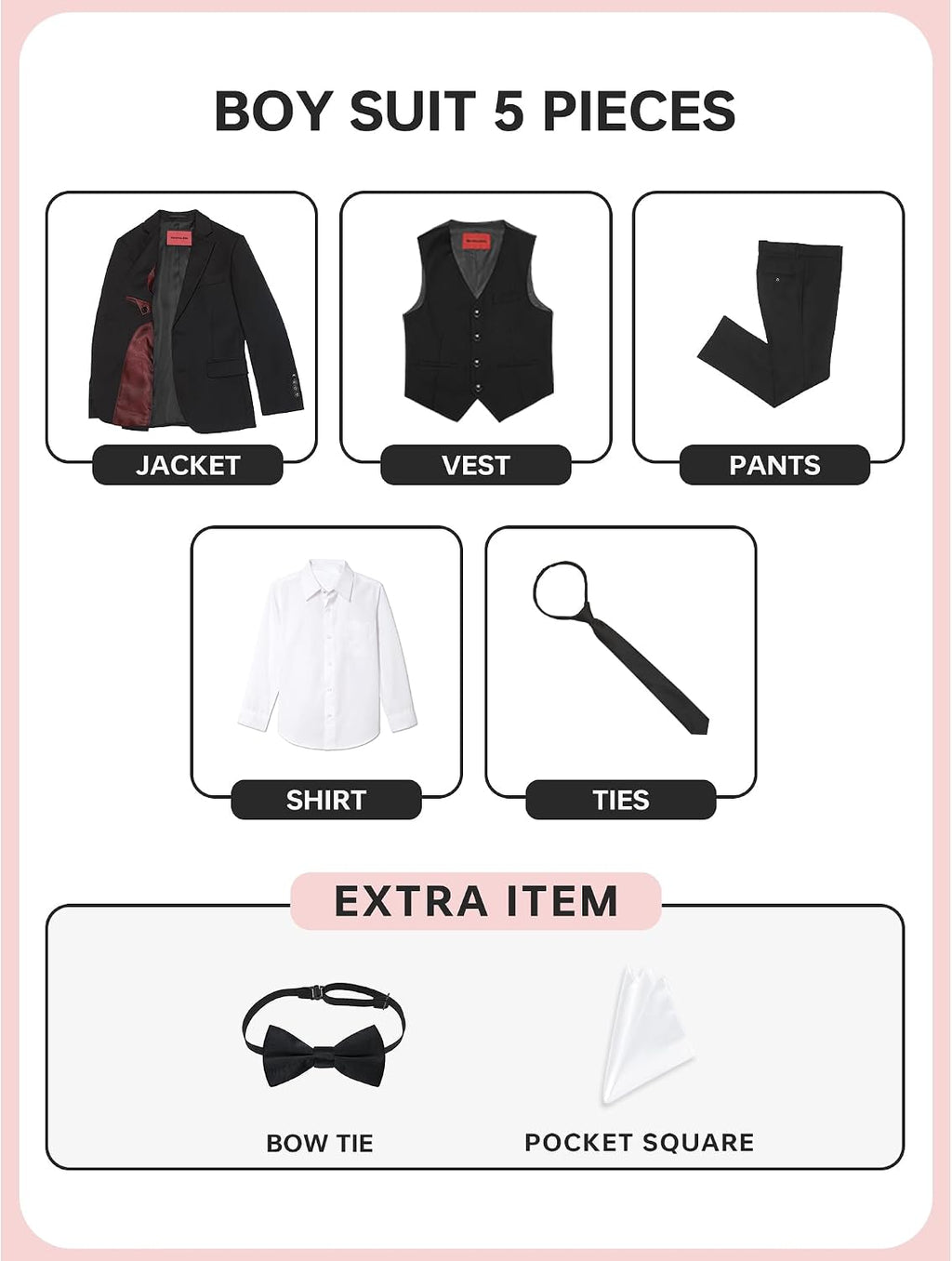 Boys Formal Suit Set 5 Pieces Slim Fit Ring Bearer Outfit