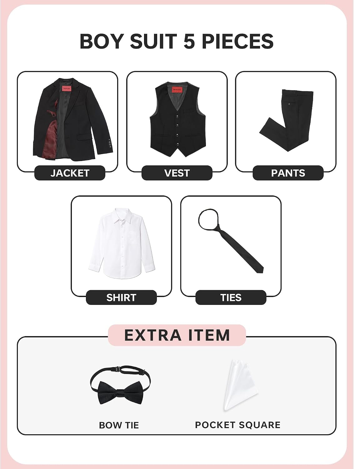 Boys Formal Suit Set 5 Pieces Slim Fit Ring Bearer Outfit