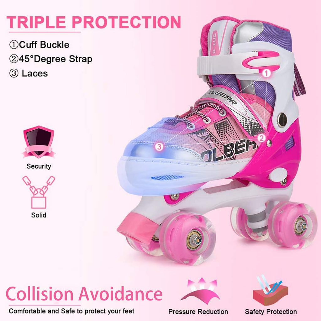 Adjustable Roller Skates for Girls and Women, All 8 Wheels of Girl'S Skates Shine, Safe and Fun Illuminating for Kids