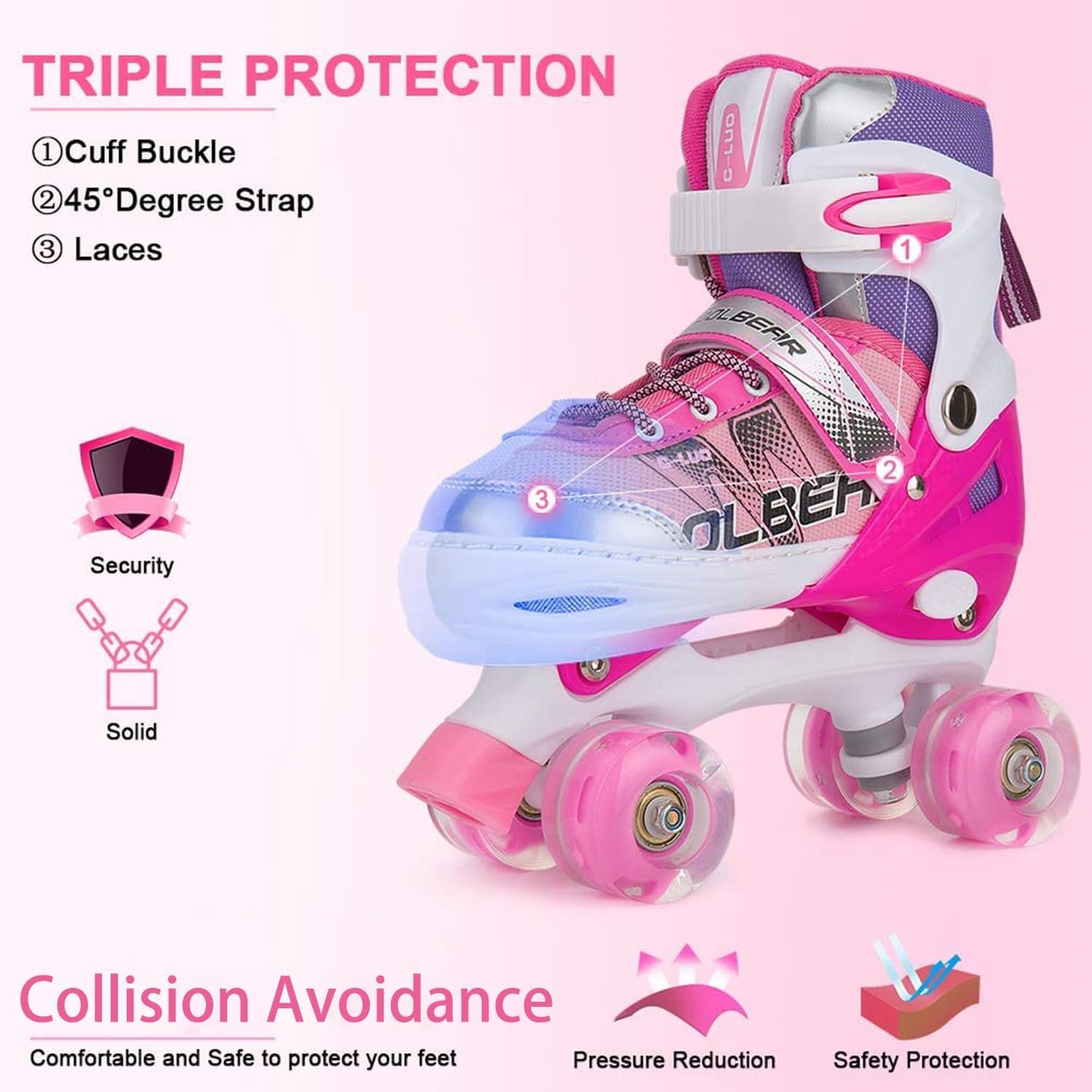 Adjustable Roller Skates for Girls and Women, All 8 Wheels of Girl'S Skates Shine, Safe and Fun Illuminating for Kids