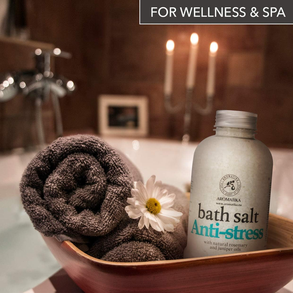 De-Stress Bath Salt 21.16 Oz W/Natural Rosemary & Juniper Oils - Natural Bath Sea Salts 600G - Best for Good Sleep - Relaxing - Calming - Body Care - Beauty - Aromatherapy