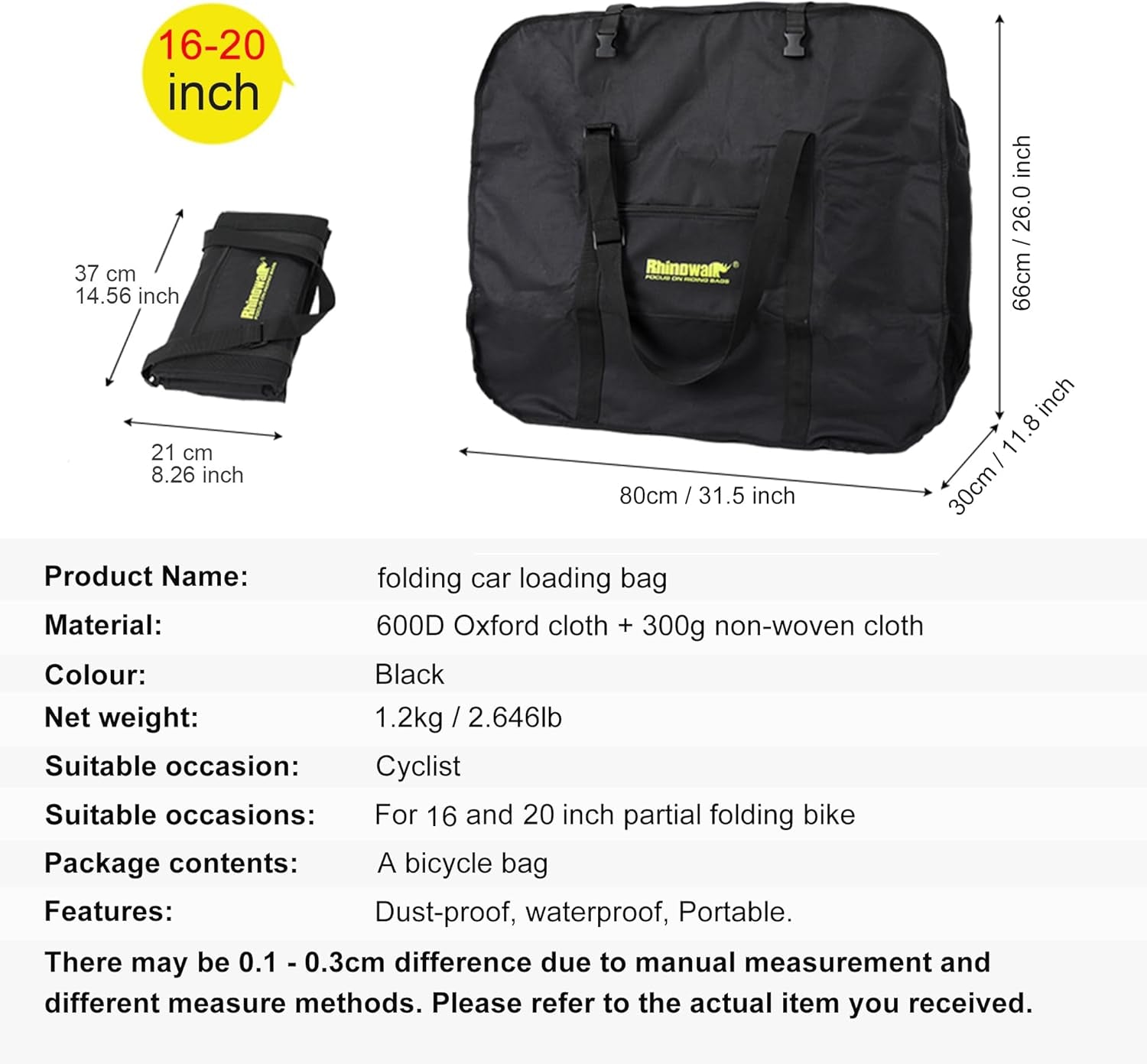20/26Inch Folding Bike Bag Waterproof Biycle Travel Case Carrying Case Outdoors Bike Transport Bag for Car Train Air Travel