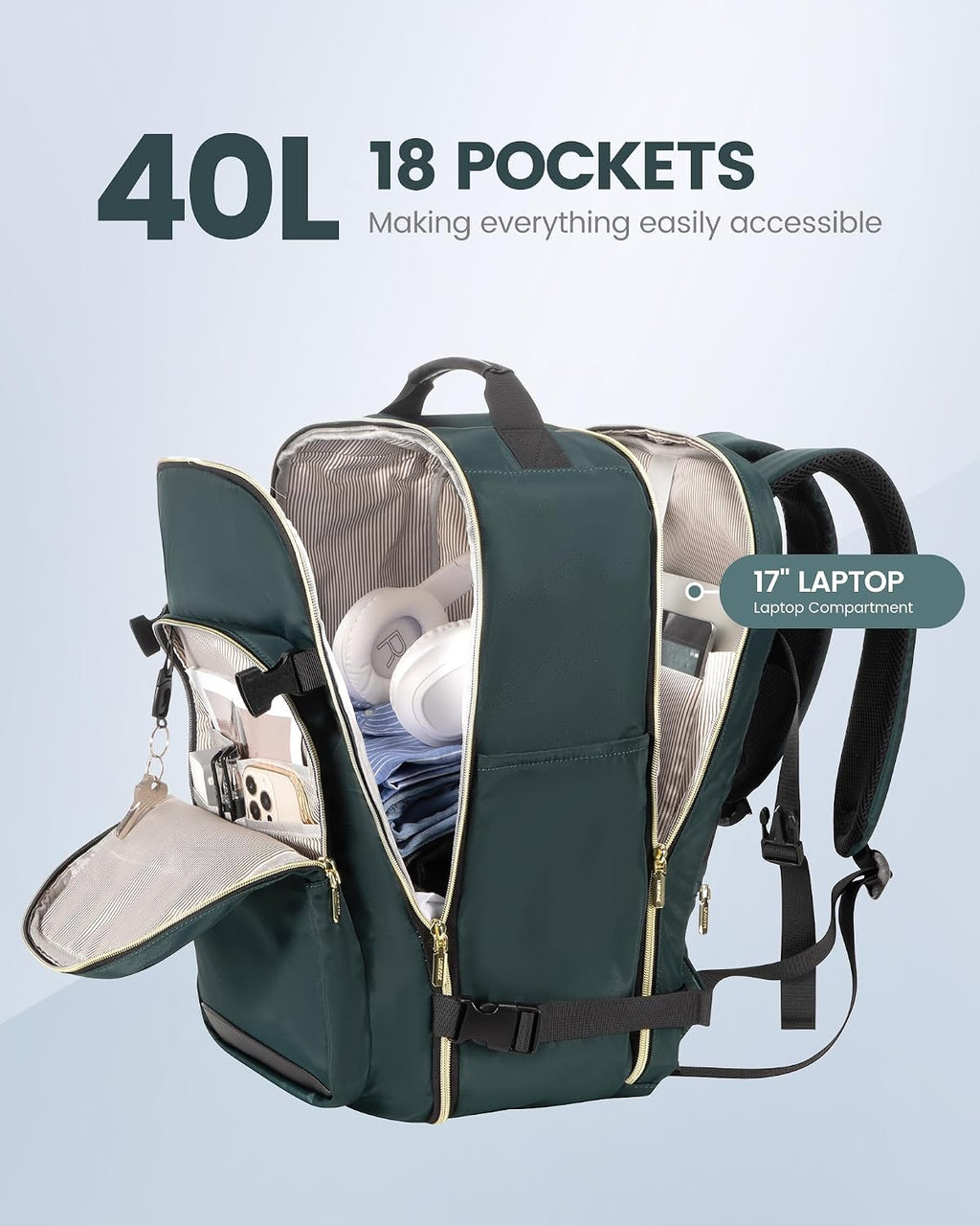 40L Travel Backpack Flight Approved Carry on Backpack,3 Packing Cubes,Waterproof Personal Item Travel Bag,Tsa Carry on Luggage Suitcase Travel Essentials,Gifts for Women & Men,Fits 17" Laptop