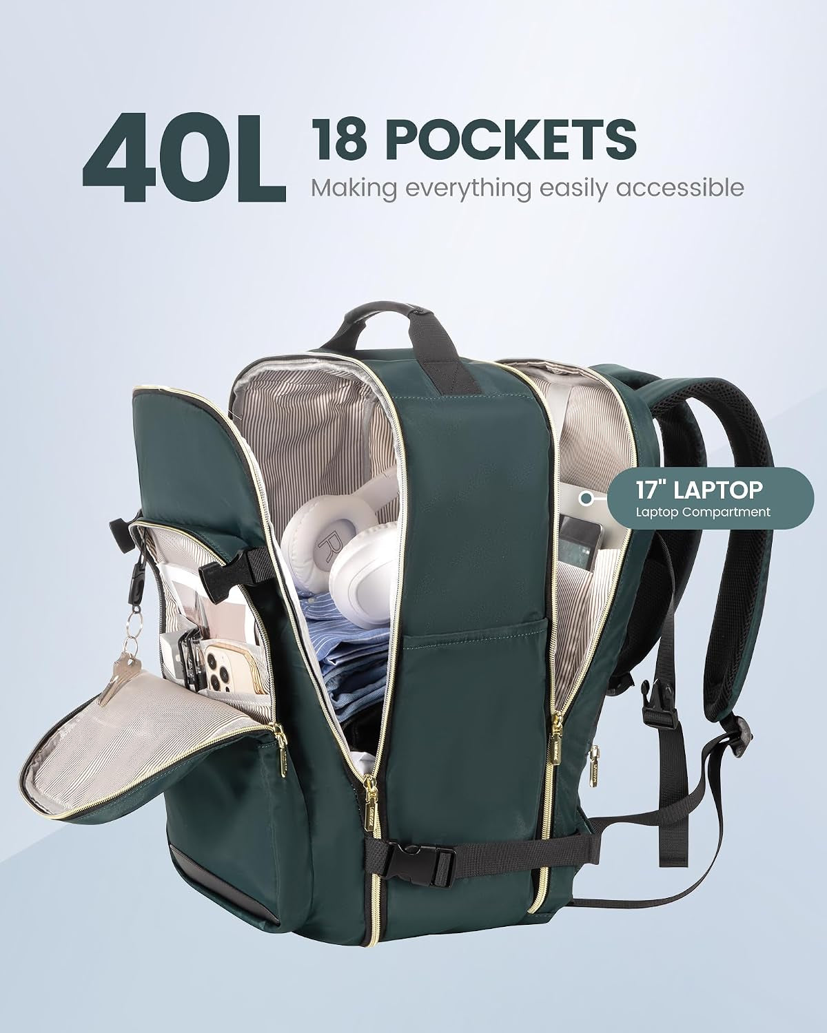 40L Travel Backpack Flight Approved Carry on Backpack,3 Packing Cubes,Waterproof Personal Item Travel Bag,Tsa Carry on Luggage Suitcase Travel Essentials,Gifts for Women & Men,Fits 17" Laptop