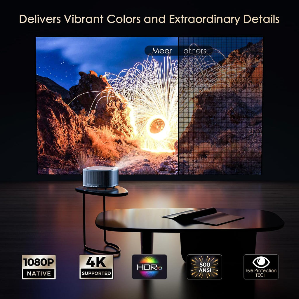[Netflix Officially & Auto Focus]  4K Projector with Built-In Apps, 3D Doiby Audio Movie Projector, Auto Keystone Outdoor Projector with Wifi and Bluetooth, 500 ANSI Smart Proyector