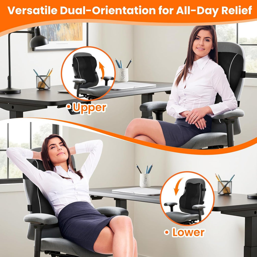 Lumbar Support Pillow, Memory Foam for Office Chair, Black | Ergonomic High-Density Memory Foam, Adjustable Straps, Washable Mesh Cover, Lower Back Support for Office, Gaming & Car Seat