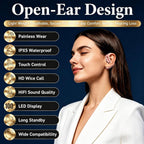 Open Ear Headphones, Wireless Headphones with Smart Digital Display & Mic, Open Ear Earbuds 35H Playtime, Sweat Resistant & Waterproof, Secure Comfortable Fit - Running, Sport, Daily (Rose Gold)