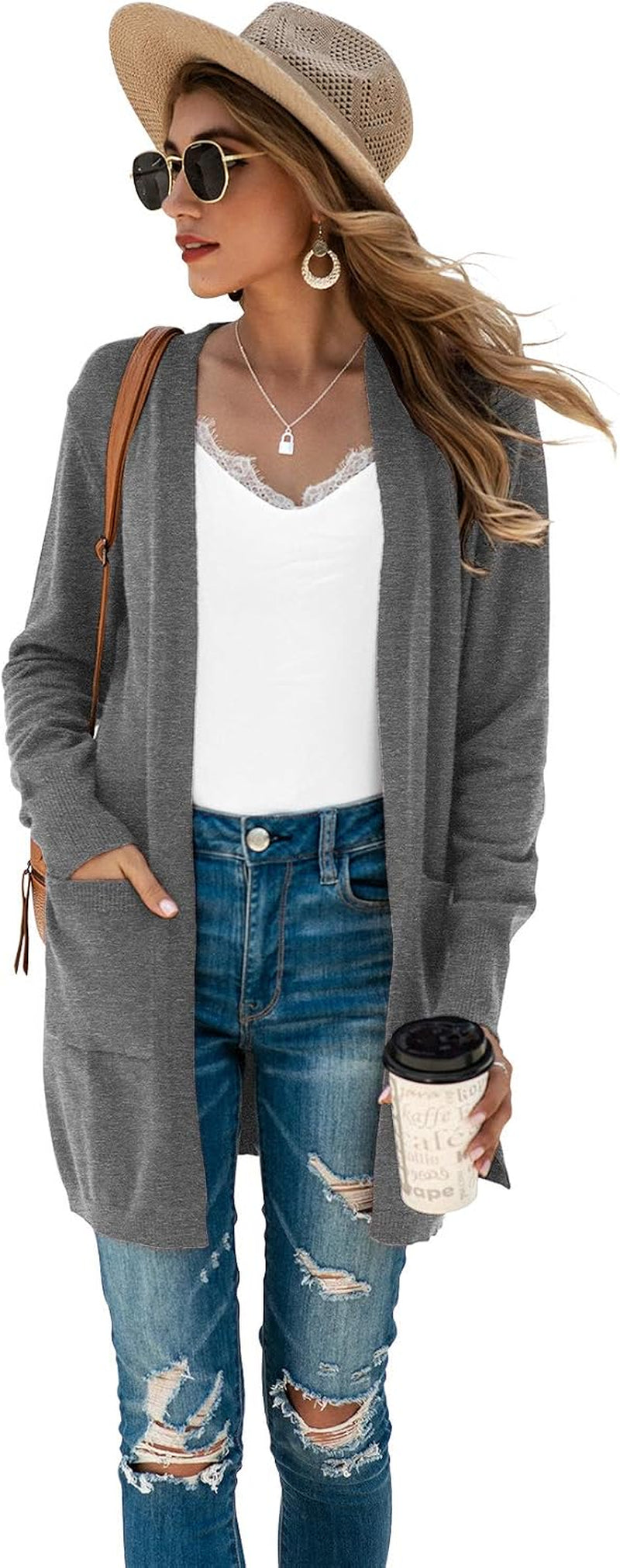 Women'S Kimono Cardigan Long Sleeve Open Front Casual Knit Sweaters Coat Oversized Soft Outwear with Pockets