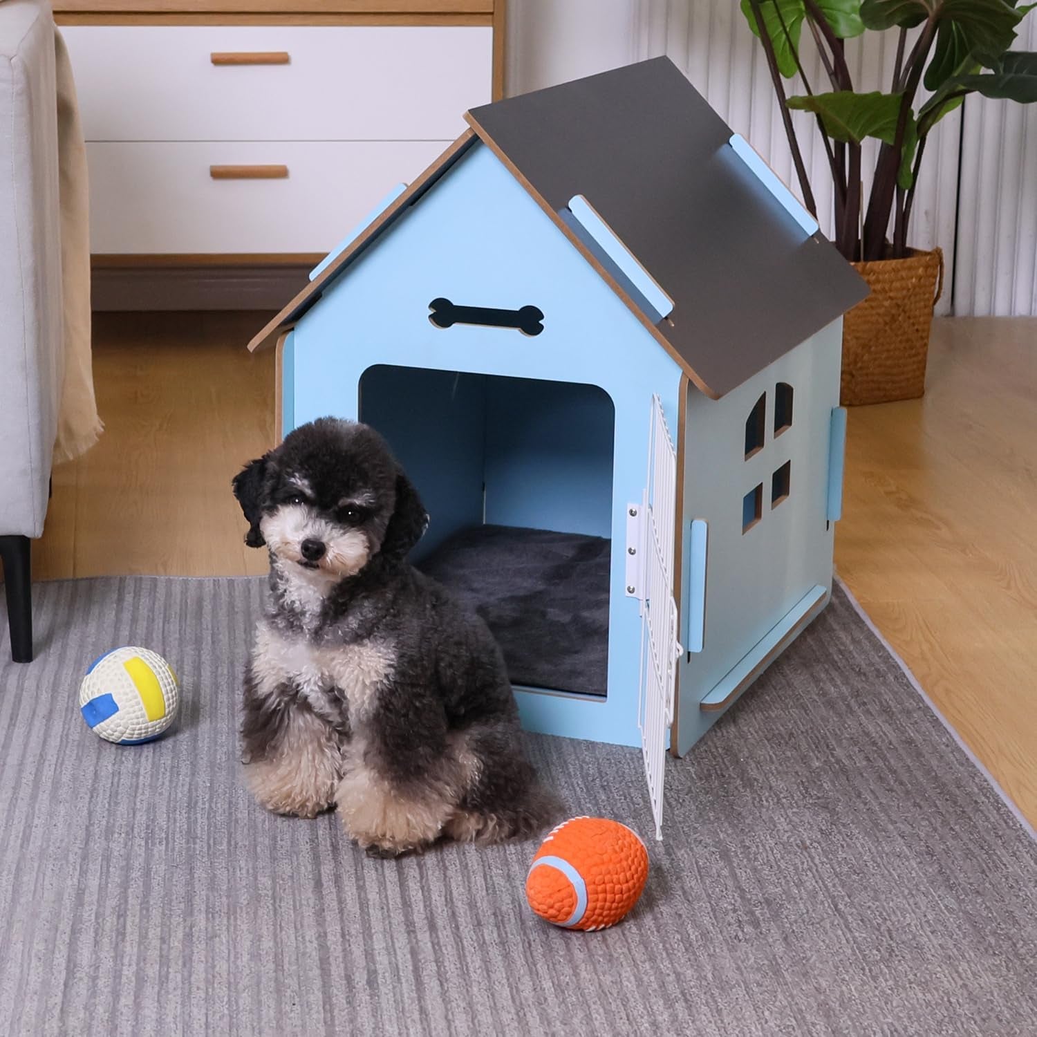 Rypetmia Indoor Dog House for Small Dogs & Cats, Wooden Pet House | Cute Puppy Bed Shelter /Ventilated Windows/Cozy Cave Design/Tool-Free Assembly/Small Pet Hideaway for Bedroom, Living Room