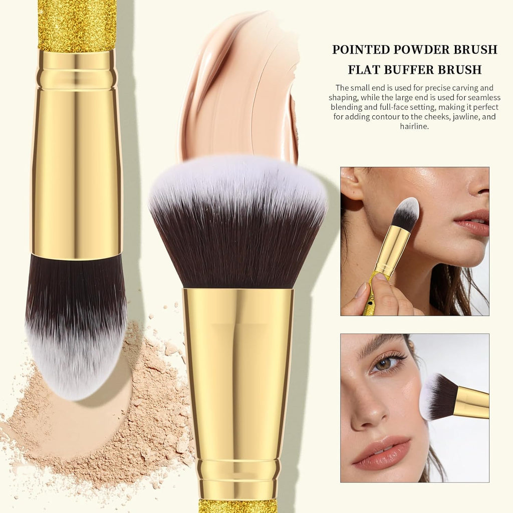 Double Ended Makeup Brushes | 2Pcs Dual-Ended Cream + Powder Brush,Makeup Brush for Creating a Gorgeous, Airbrushed-Looking Complexion