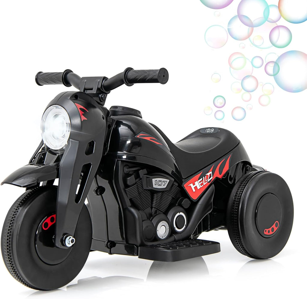 Kids Motorcycle, 6V Electric Ride on Car with Automatic Bubble Function, Foot Pedal, Headlight, Music, 3 Anti-Skip Wheels Vehicle for Children, Toddler Ages 3+