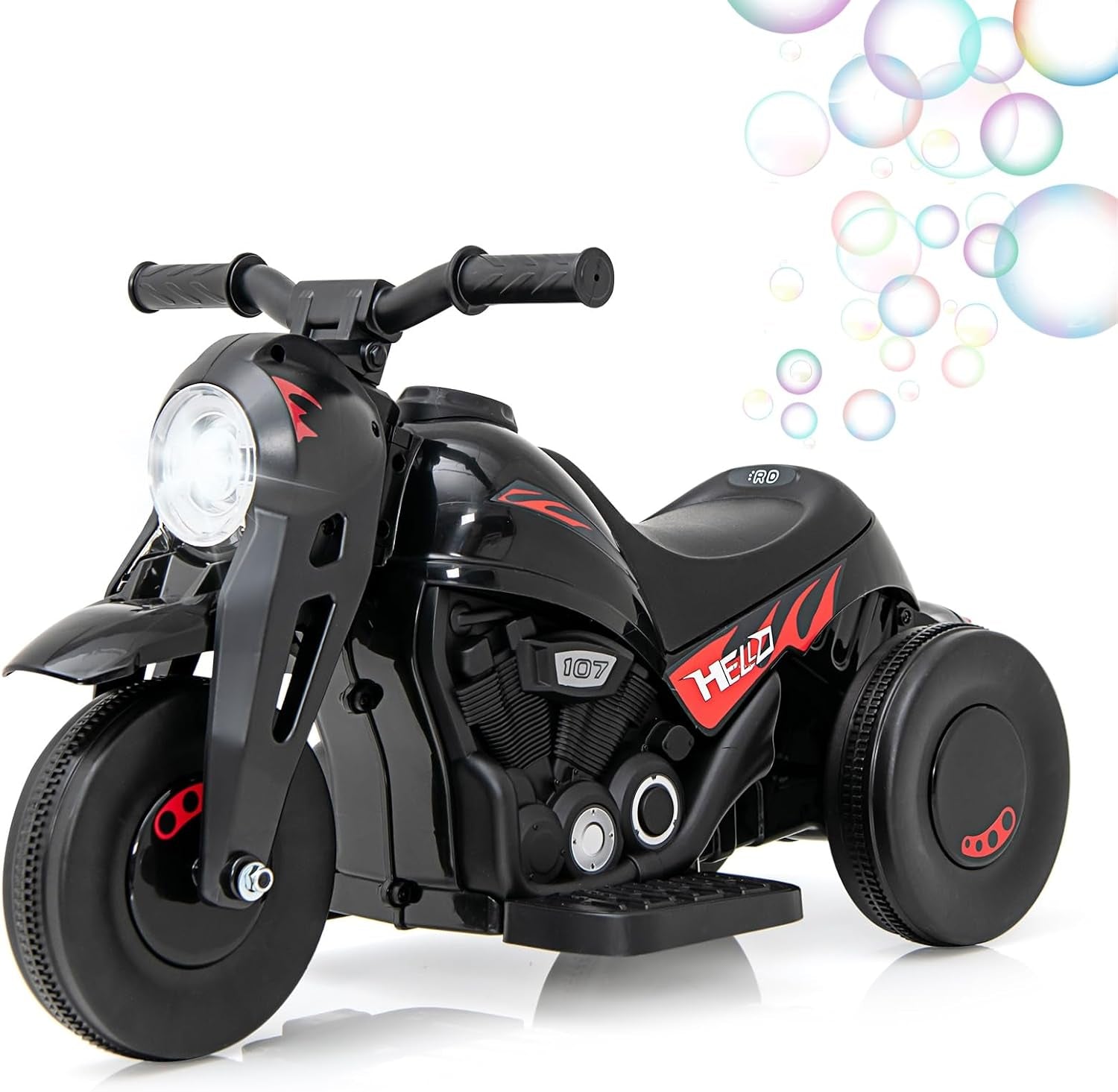 Kids Motorcycle, 6V Electric Ride on Car with Automatic Bubble Function, Foot Pedal, Headlight, Music, 3 Anti-Skip Wheels Vehicle for Children, Toddler Ages 3+
