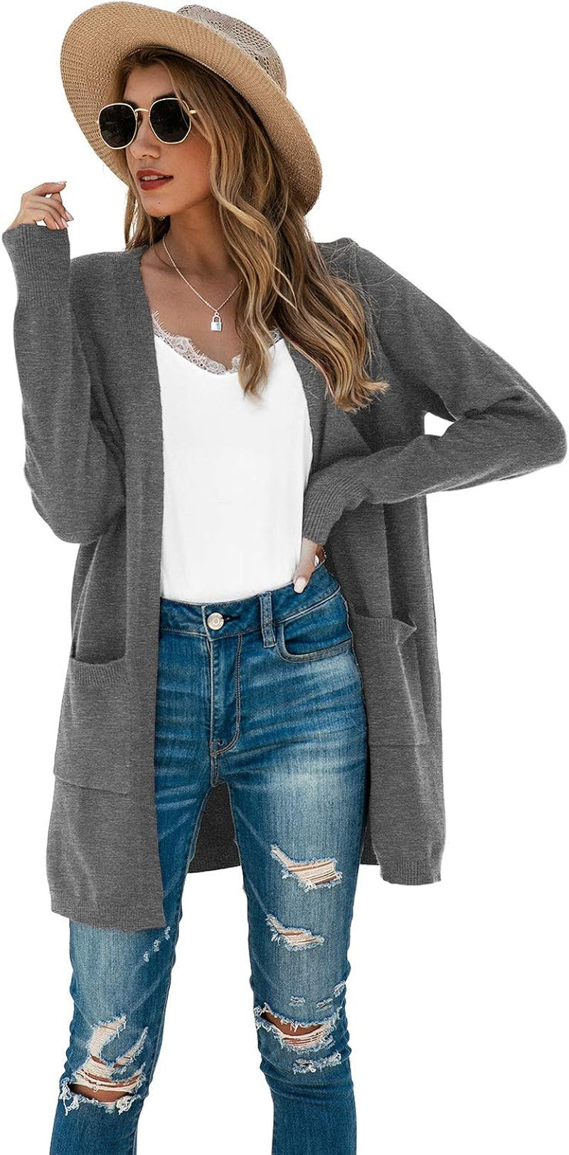 Women'S Kimono Cardigan Long Sleeve Open Front Casual Knit Sweaters Coat Oversized Soft Outwear with Pockets