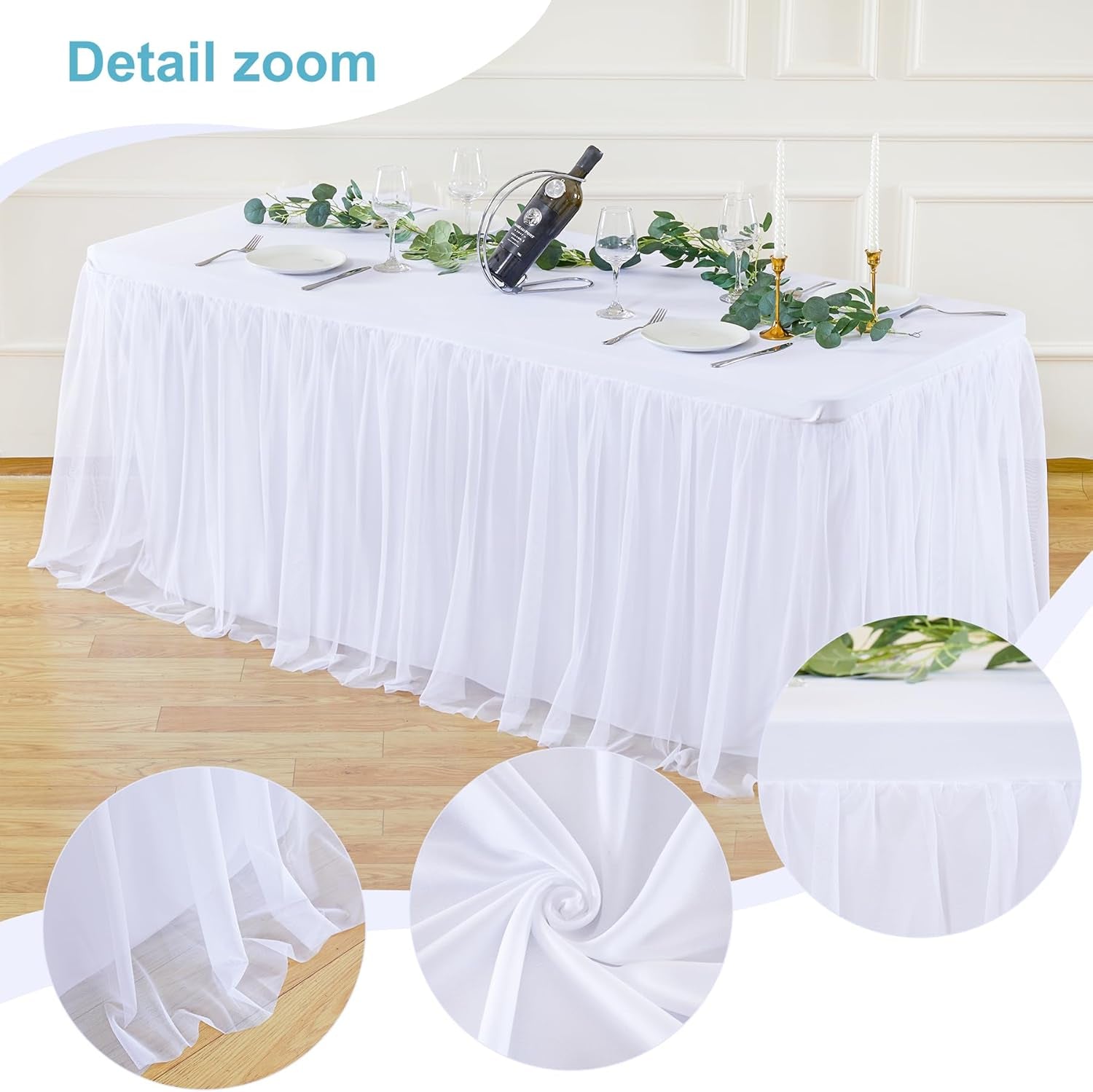 White Table Cloths 6 Foot Rectangle Stretch Ruffle Tulle Tablecloth Spandex Fitted Table Cover for 6 Foot Tables White Tulle Table Skirts Rectangle Tables 6Ft Elastic Party Wedding Table Cloths