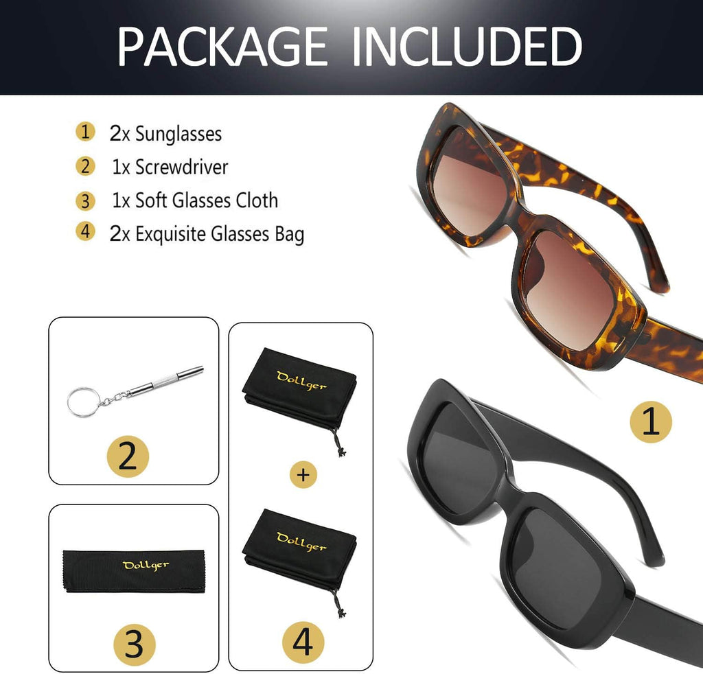 Rectangle Sunglasses for Women Men Trendy Y2K 90S Square Sun Shades UV400 | Retro Sunglasses for Rave Y2K Outfit Accessory Small Chunky Frame for Vacation Travel UV Protection Sun Glasses