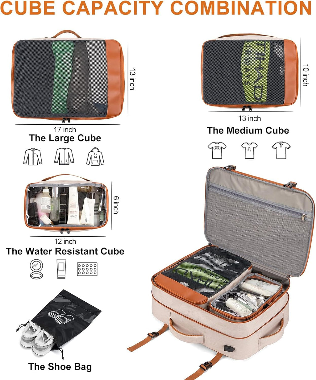 40L Expandable Carry on Travel Backpack with 4 Packing Cubes | Flight Approved, Fits 17 Inch Laptop, Water-Resistant, Suitcase Backpack, Business Weekender Luggage, Gift for Men & Women