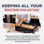 Extra Large Black Bread Box for Kitchen Countertop 16" X 9" Holds 2 Loaves | Stainless Steel Vintage Bread Boxes for Kitchen Counters