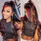 Black Red Blonde Highlight Wig Human Hair 13X4 Lace Front Wigs Human Hair Pre Plucked 180% Density Body Wave HD Lace Frontal Wig Blonde Red Highlight Glueless Colored Human Hair Wig for Women 26 Inch