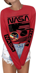 Women Long Sleeve Graphic Shirts NASA Space Letter Print | Crew Neck Tee Tops Tshirt,Fashion T-Shirts,For Spring Fall Winter