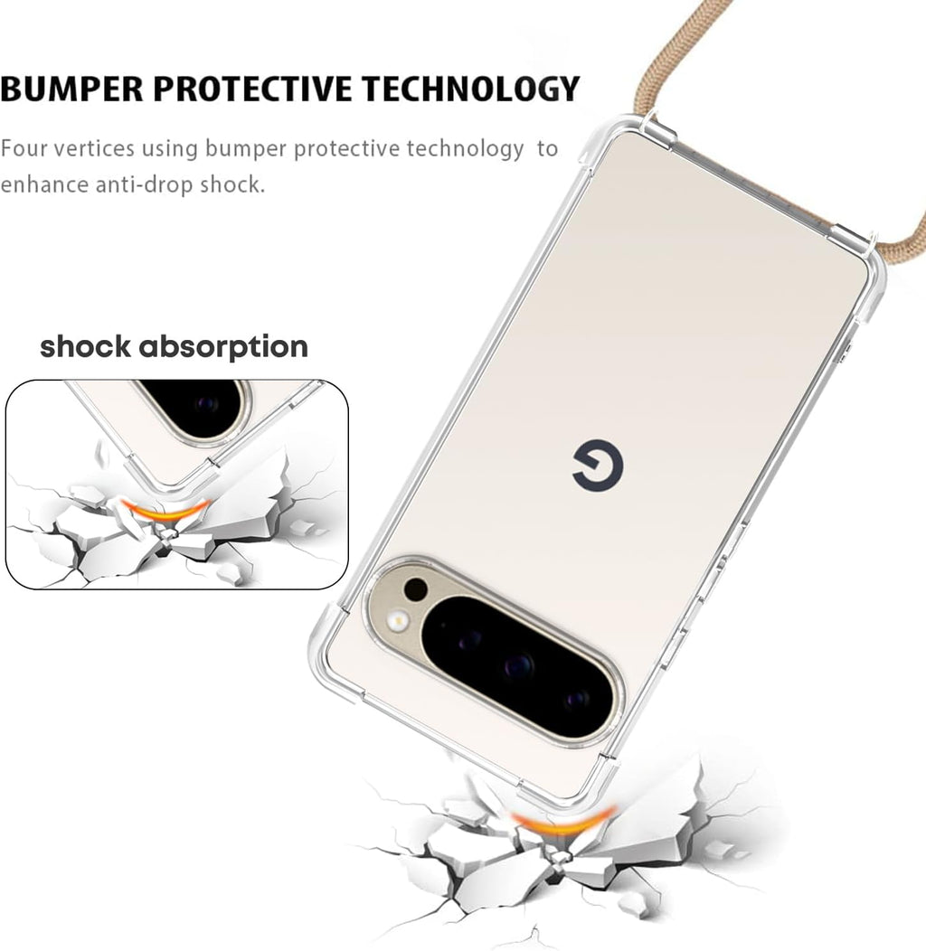 For Google Pixel 10 Pro Crossbody Case Clear Adjustable Shoulder Neck Lanyard Strap Phone Cover for Women Girls Transparent Soft Slim Shockproof Protective Mobile Case for Pixel 10 Pro - Beige