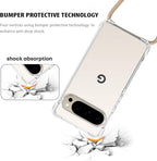 For Google Pixel 10 Pro Crossbody Case Clear Adjustable Shoulder Neck Lanyard Strap Phone Cover for Women Girls Transparent Soft Slim Shockproof Protective Mobile Case for Pixel 10 Pro - Beige