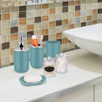 Bathroom Accessories Set,Blue Bathroom Set,9 Pieces Bathroom Accessory Set,Tray,Qtip Holders,Toilet Brush,Trash Can for Bathroom Décor and Home Gifts