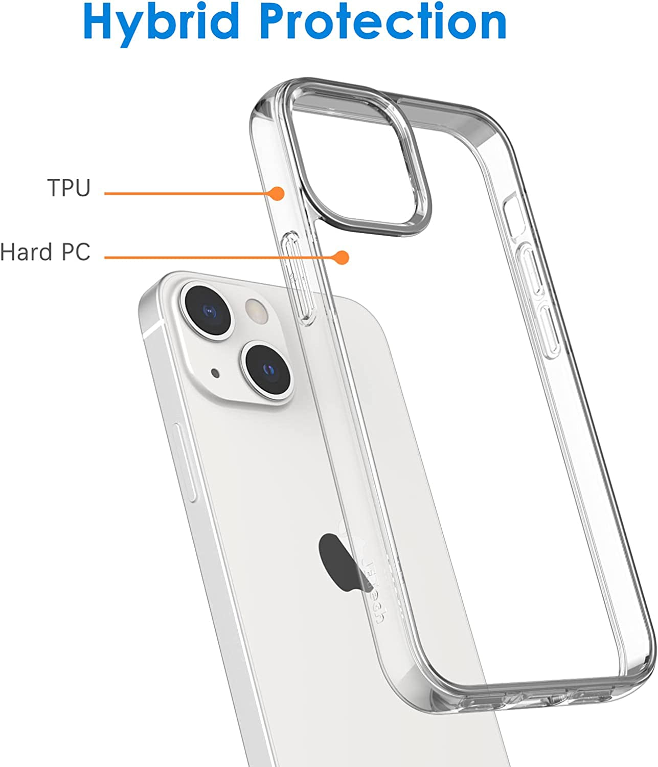 Case for Iphone 13 6.1-Inch, Non-Yellowing Shockproof Phone Bumper Cover, Anti-Scratch Clear Back (Clear)