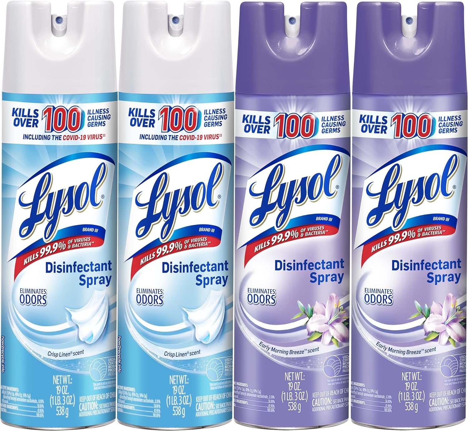 2X19Oz Crisp Linen + 2X19Oz Early Morning Breeze Disinfectant Spray Bundle