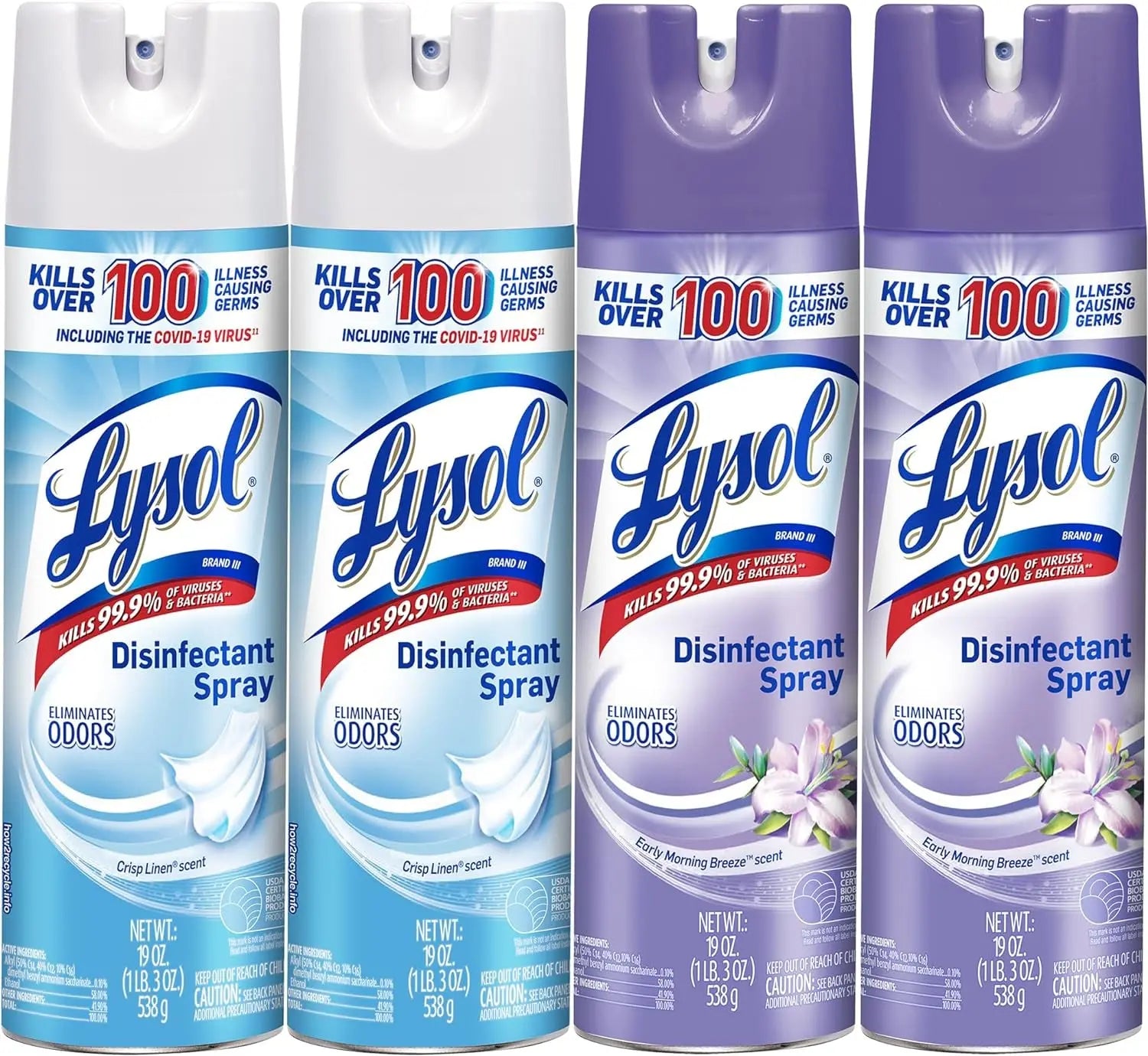 2X19Oz Crisp Linen + 2X19Oz Early Morning Breeze Disinfectant Spray Bundle