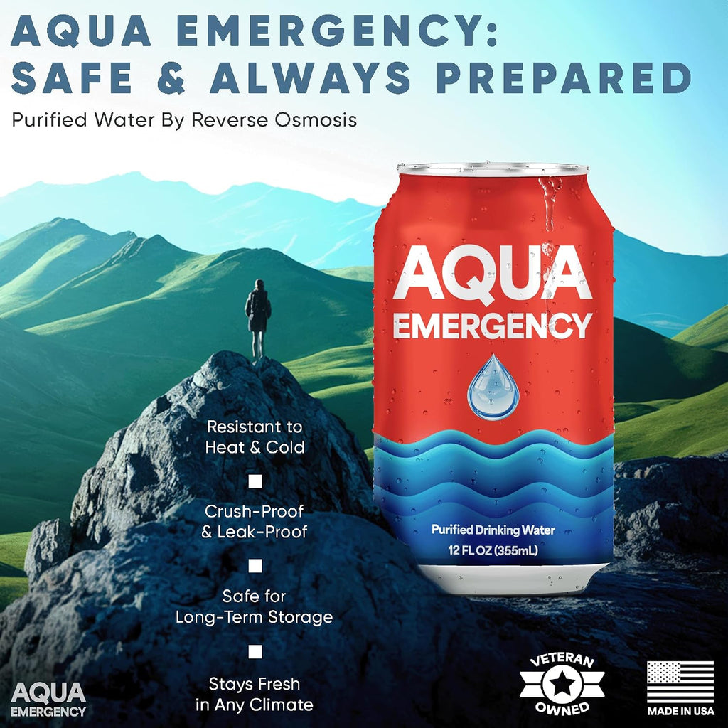 Drinking Canned Water- (24 Cans) 12 Fl Oz (50 Years) Shelf Life for Everyday Hydration, Emergency, Survival Use-Purified via Reverse Osmosis | Plant-Based, BPA Free, Eco-Friendly Packaging, Made in USA-1 Case