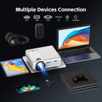 Mini Projector with Wifi and Bluetooth, 12000L Native 1080P HD Projector 4K Supported, Portable Phone Projector for Android and IOS, HDMI/USB/PC/TV Stick/Switch Supported (White-Gris)