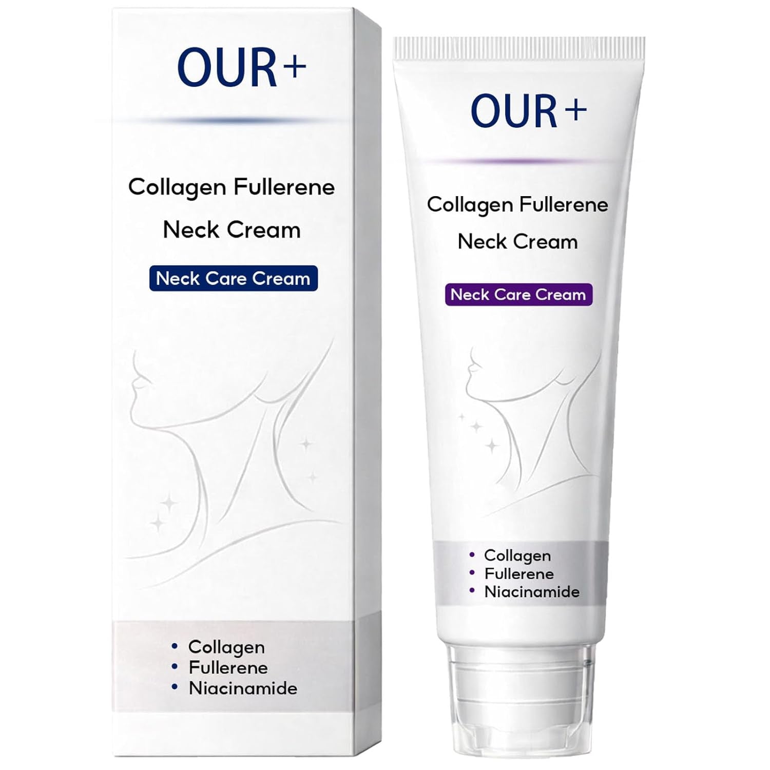 Neck Cream, Collagen Fullerene Neck Care Cream with Niacinamide, Lightweight Moisturizing Cream for Neck and Jawline Skin Care, Smooth Non-Greasy Texture, for All Skin Types (1)