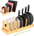 Pots and Pans Organizer for under Cabinet - Expandable Bamboo Pot Lid Organizer, Pan Organizers inside Cabinet, Drawer Pot Lid Holder Rack for Kitchen Organization and Storage